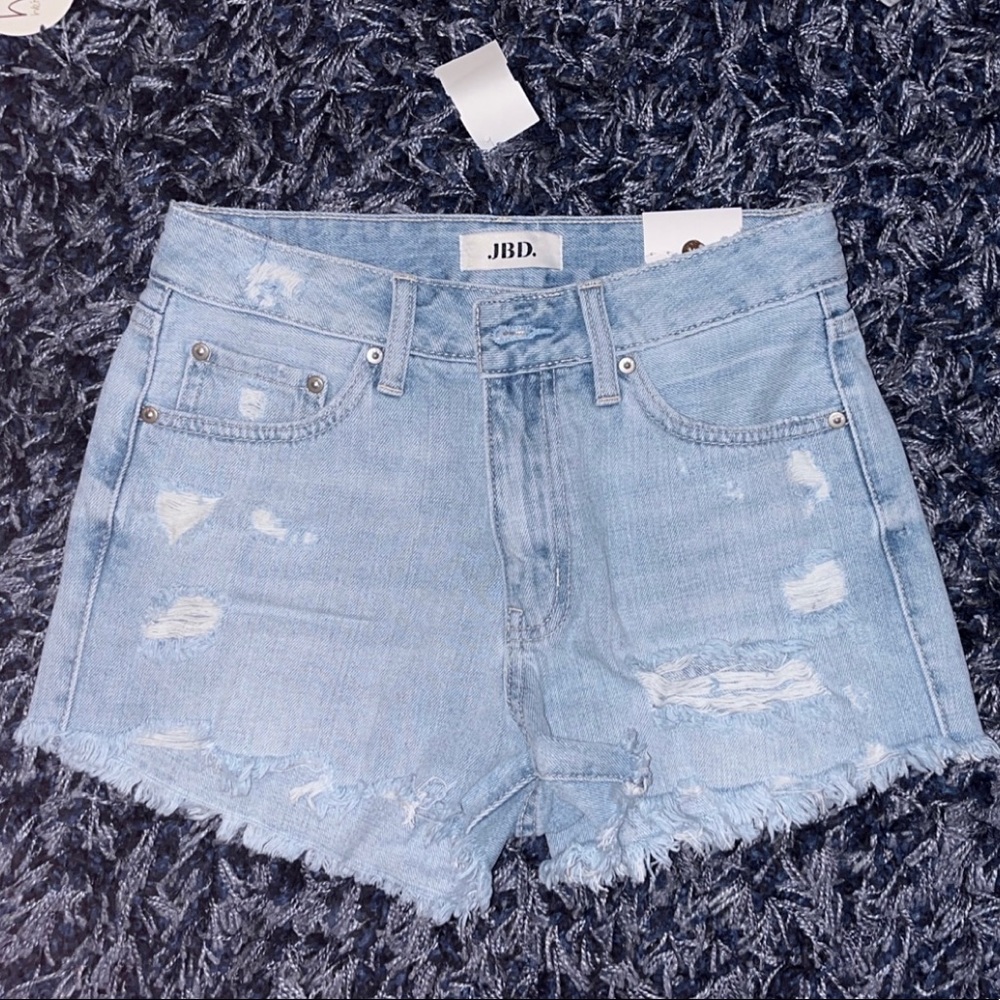 JBD high rise scalloped distressed jean shorts